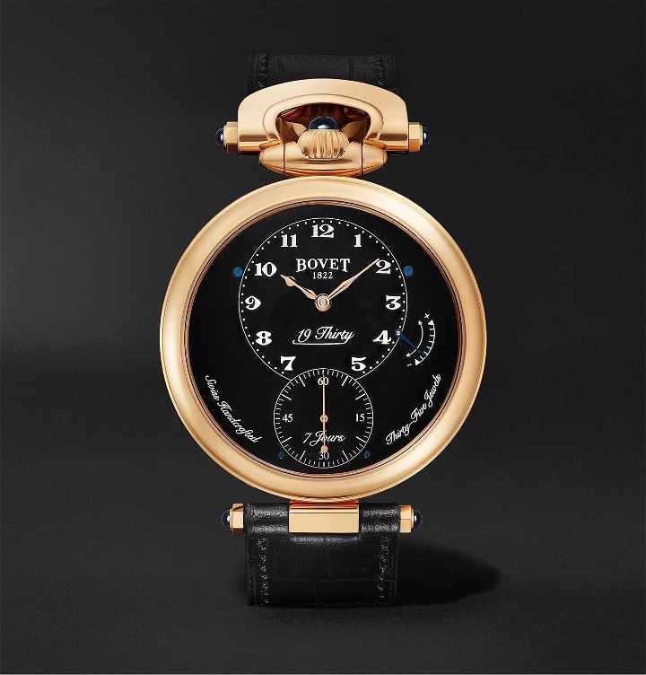 Photo: Bovet - 19Thirty Fleurier Hand-Wound 42mm 18-Karat Rose Gold and Leather Watch, Ref. No. NTR0029 - Black