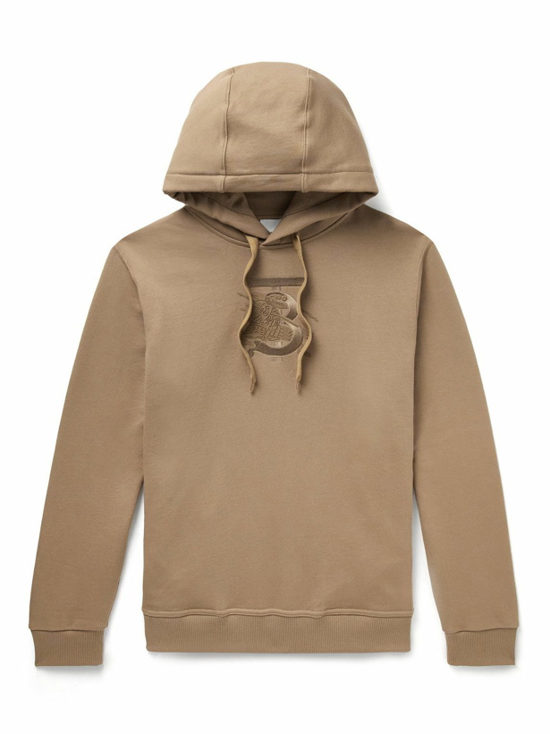 Photo: Burberry - Logo-Embroidered Cotton-Blend Jersey Hoodie - Brown