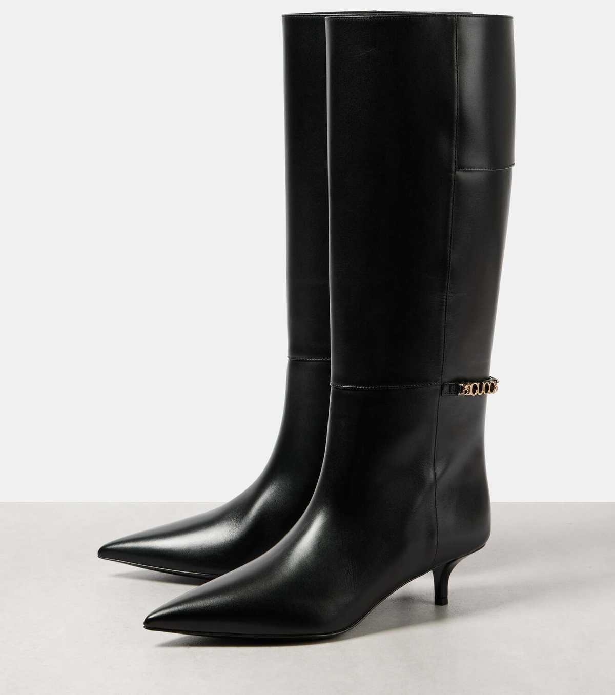 Gucci Black Monogram Knee-High Boots main image 1