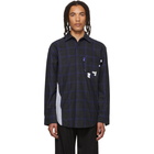 ADER error Navy Wool Check Stain Shirt