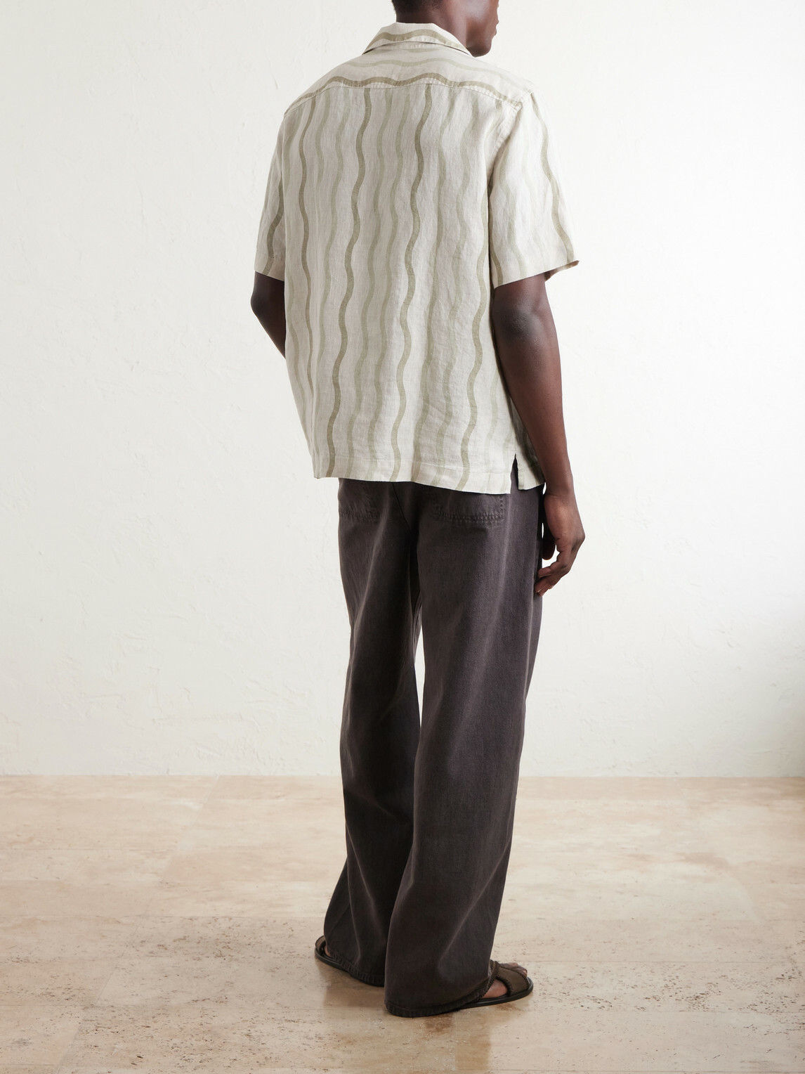 Frescobol Carioca - Roberto Camp-Collar Striped Linen Shirt - Green