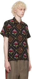 Bode Black Needlepoint Begonia Shirt