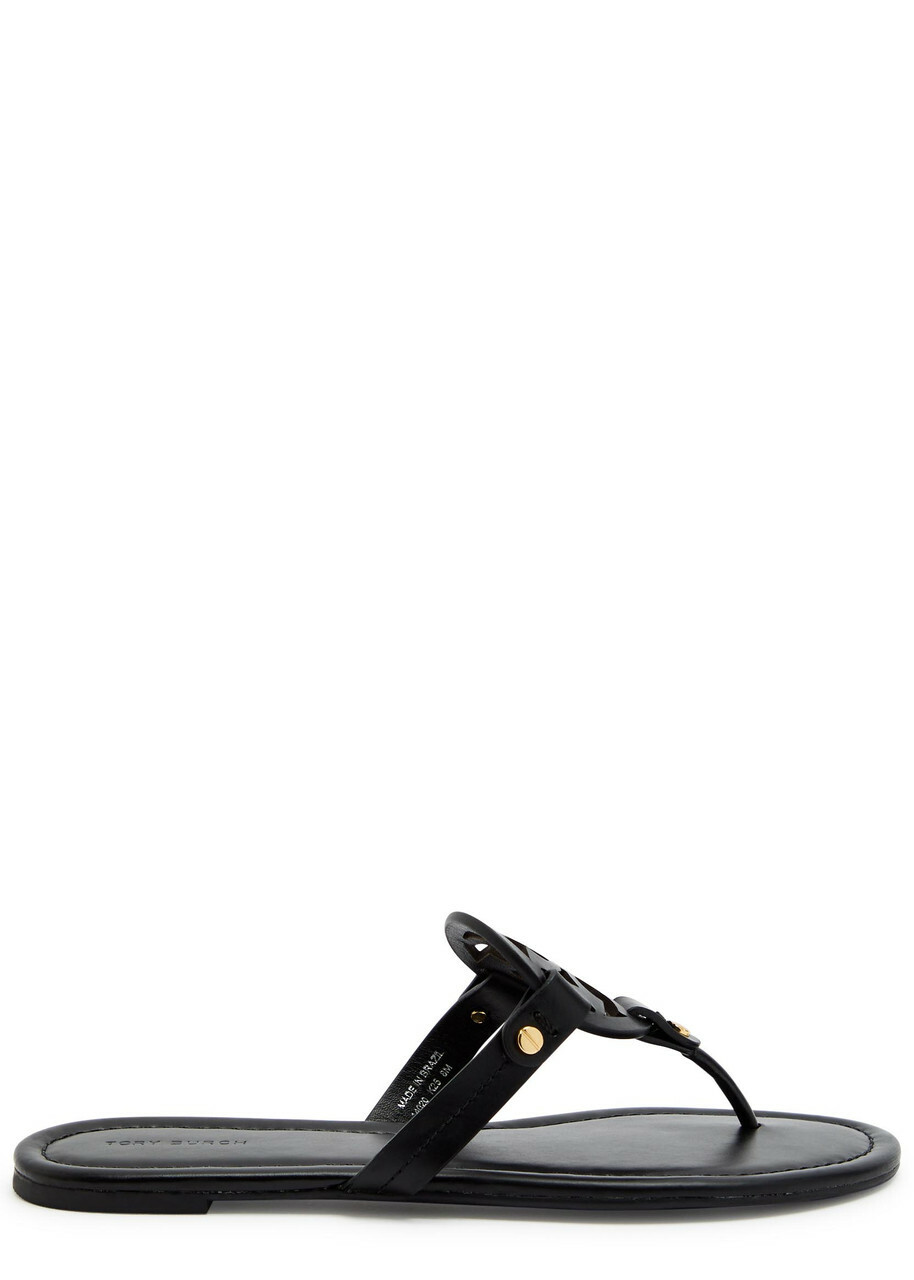 Tory Burch Miller Logo Leather Thong Sandals Black