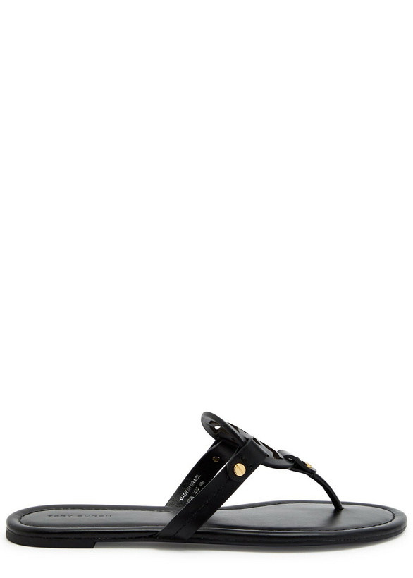 Photo: Tory Burch Miller Logo Leather Thong Sandals Black
