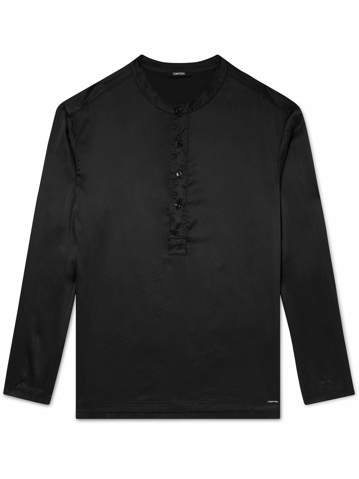 TOM FORD - Stretch-Silk Satin Henley Pyjama Top - Black TOM FORD