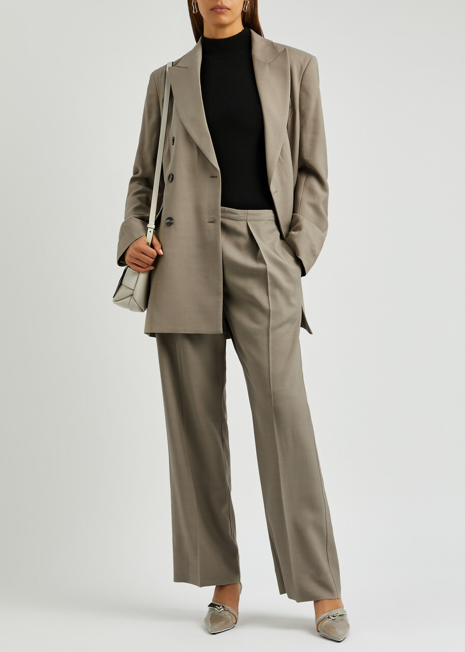 Acne Studios Pleated Straight-leg Woven Trousers Grey