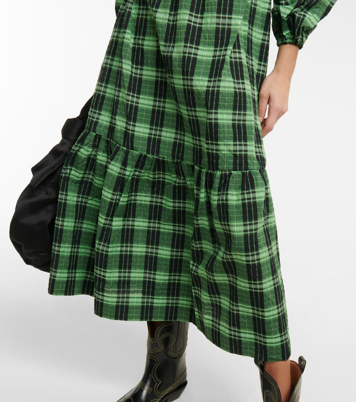 Ganni - Checked seersucker midi dress GANNI