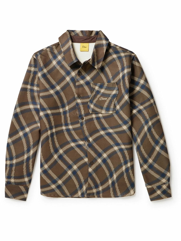 Photo: DIME - Logo-Embroidered Checked Flannel Shirt - Brown