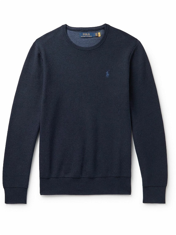 Photo: Polo Ralph Lauren - Honeycomb-Knit Cotton Sweater - Blue