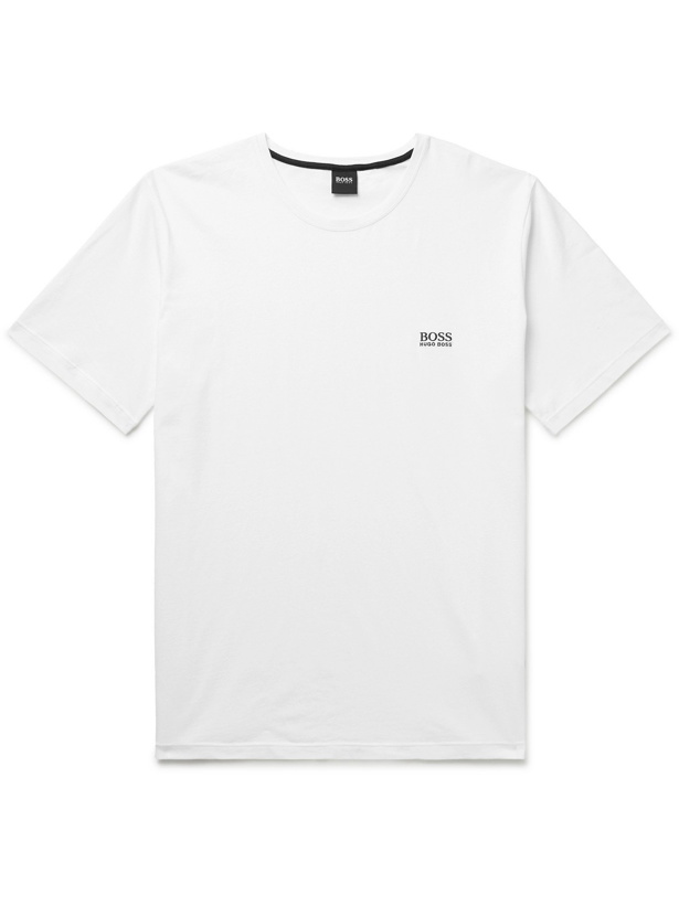 Photo: HUGO BOSS - Slim-Fit Logo-Embroidered Stretch-Cotton Jersey Pyjama T-Shirt - White - S