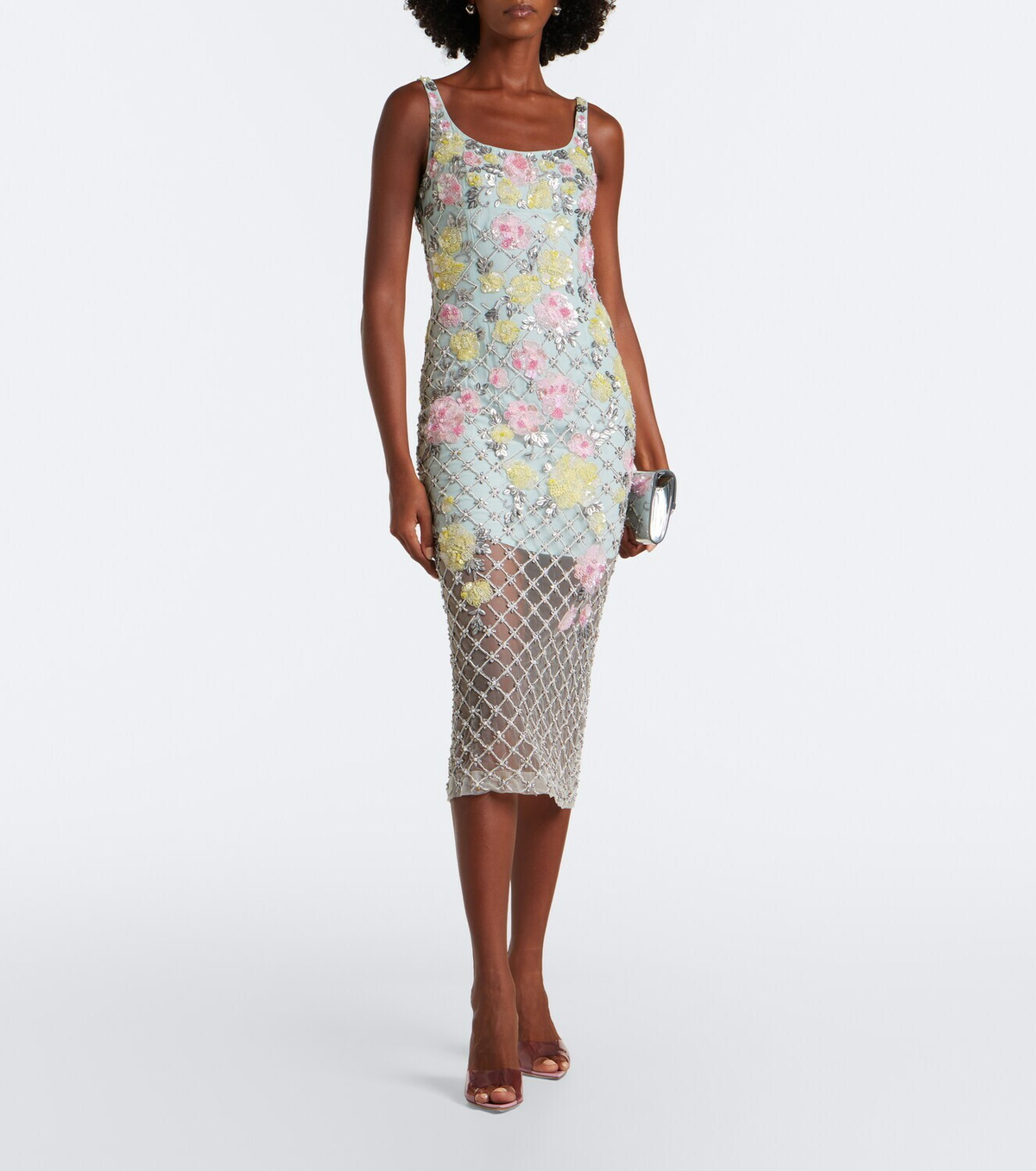 Là Fuori Celeste Jardin embellished midi dress