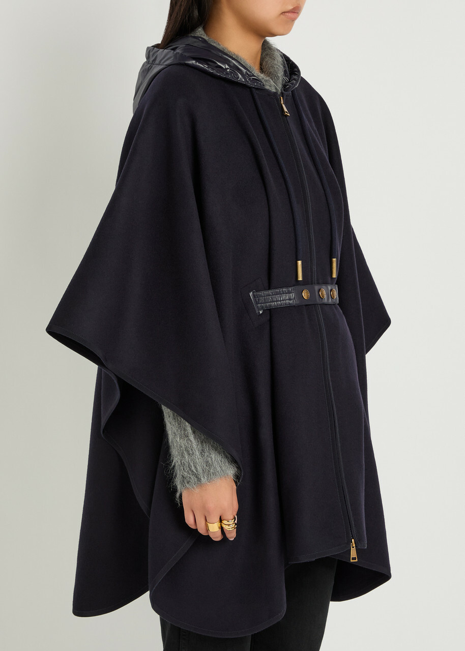 Moncler Hooded Belted Wool-blend Cape Coat - Navy - One Size
