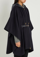 Moncler Hooded Belted Wool-blend Cape Coat - Navy - One Size