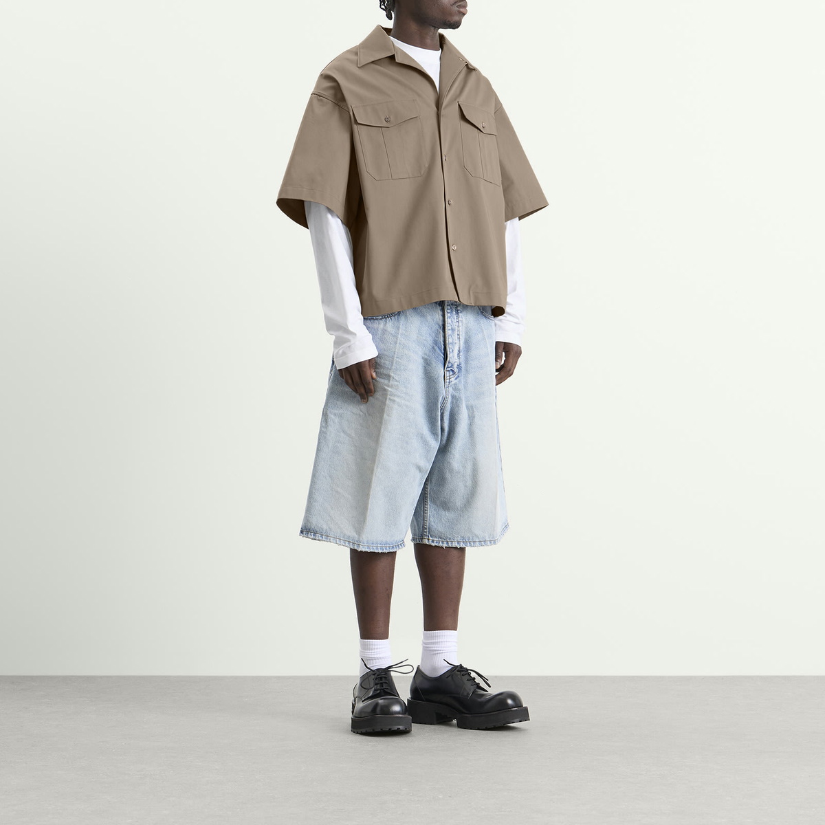 Balenciaga Men's Double Layer Bowling Shirt in Beige