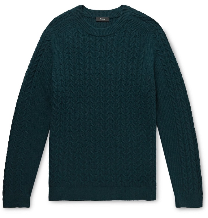 Photo: Theory - Nardo Cable-Knit Wool-Blend Sweater - Green