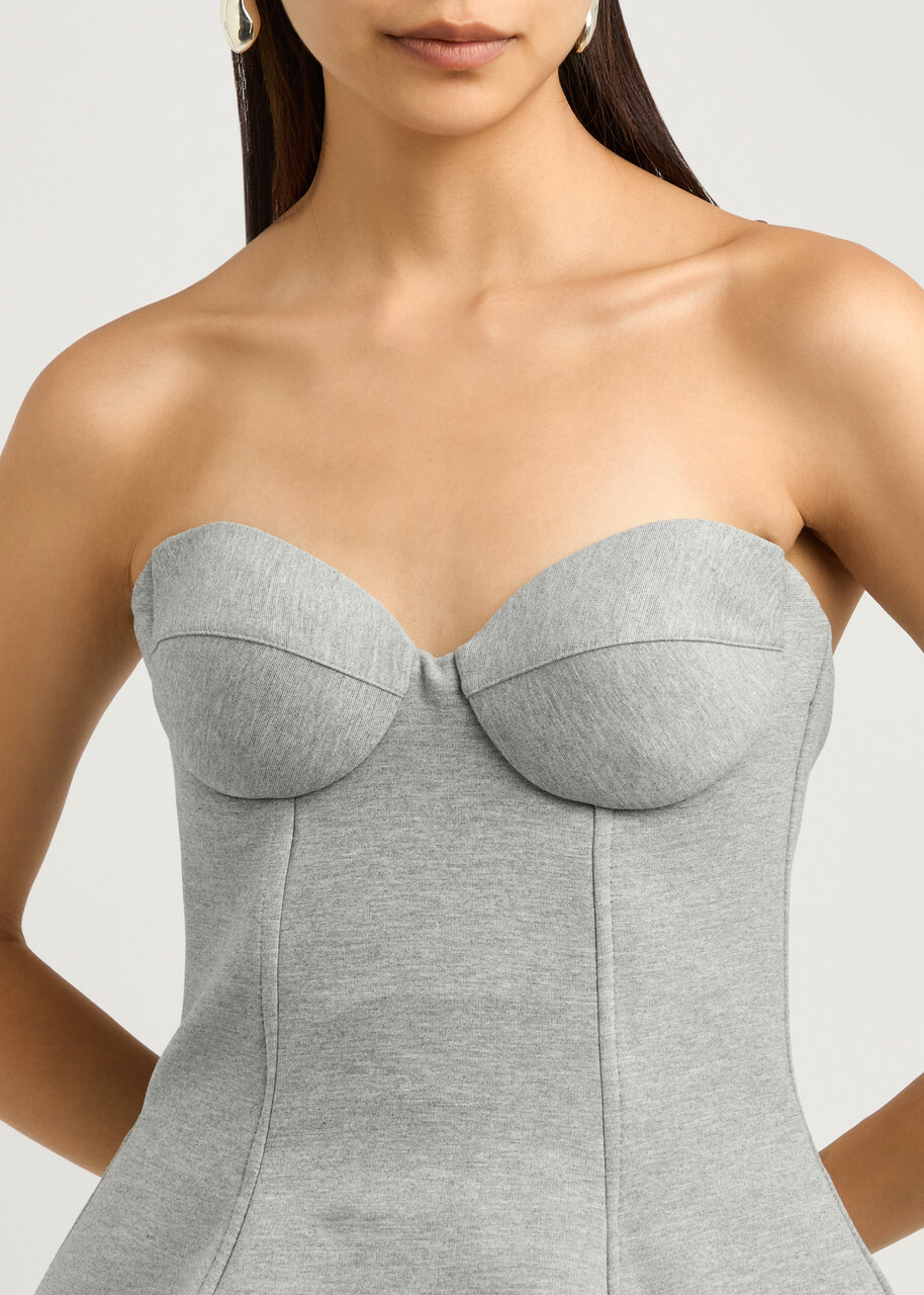 Giuseppe DI Morabito Flower-embellished Strapless Jersey Mini Dress Grey