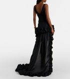 Saint Laurent Asymmetric ruffled silk gazar miniskirt
