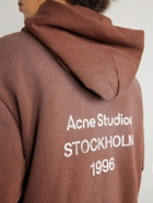Acne Studios - Franziska Garment-Dyed Distressed Logo-Print Cotton-Blend Jersey Hoodie - Brown