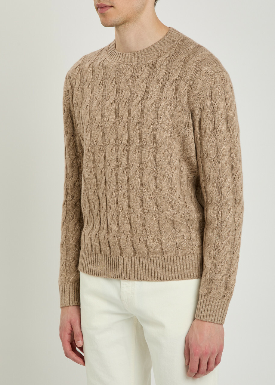 Zegna Cable-knit Linen-blend Jumper Brown