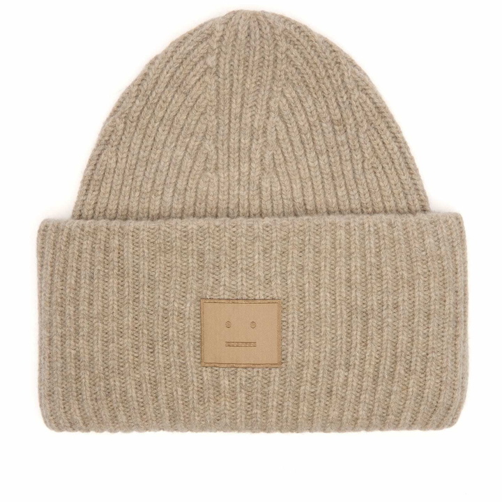 Photo: Acne Studios Women's Pansy Face Yak Beanie Hat in Greige Melange 