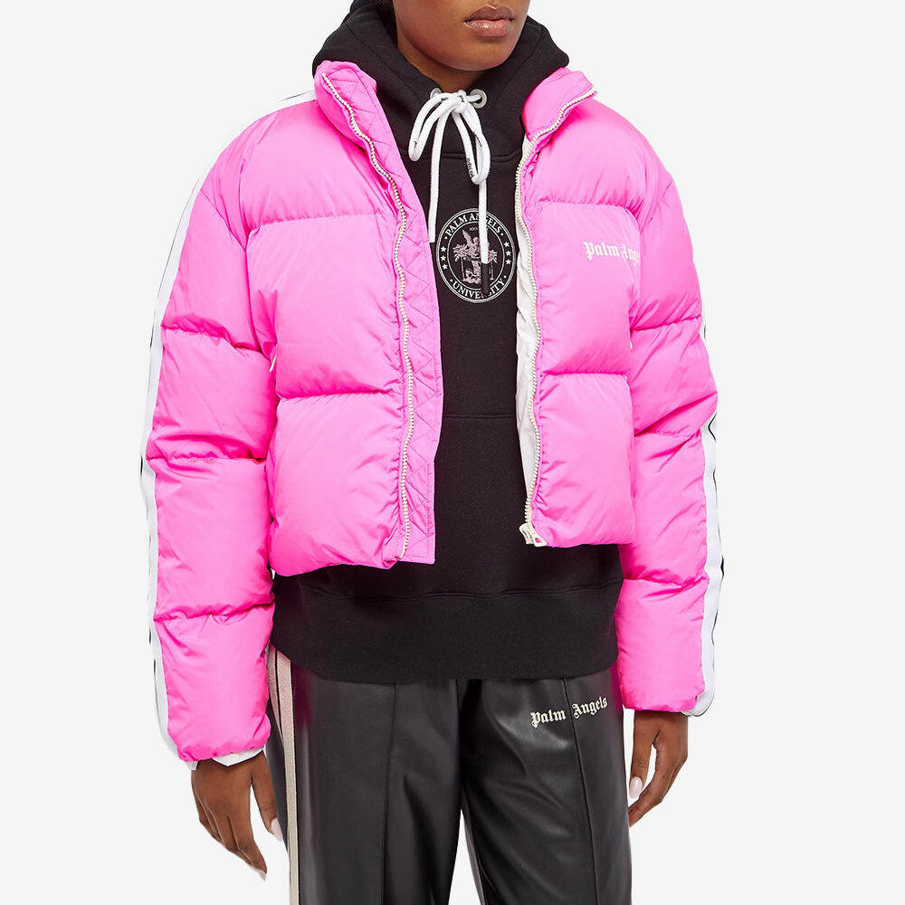 Palm Angels Women's Cropped Track Down Jacket in Fuchsia/White