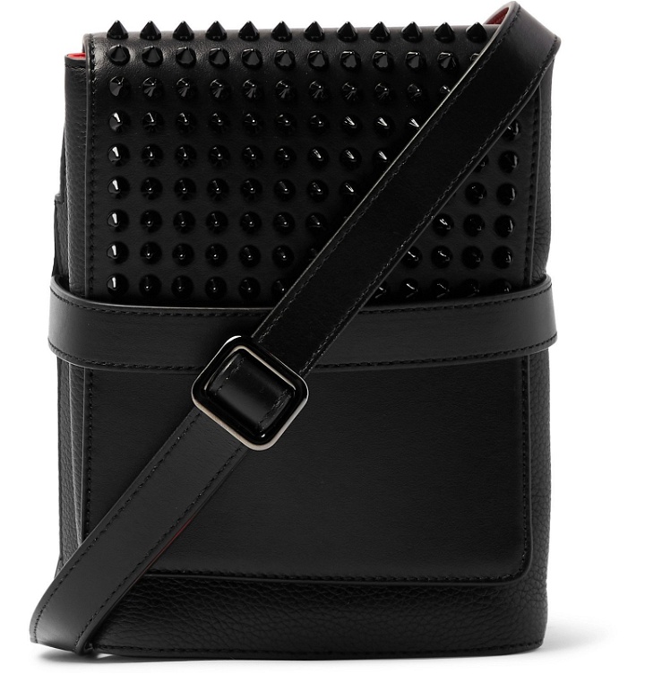 Photo: Christian Louboutin - Benech Spiked Smooth and Full-Grain Leather Messenger Bag - Black