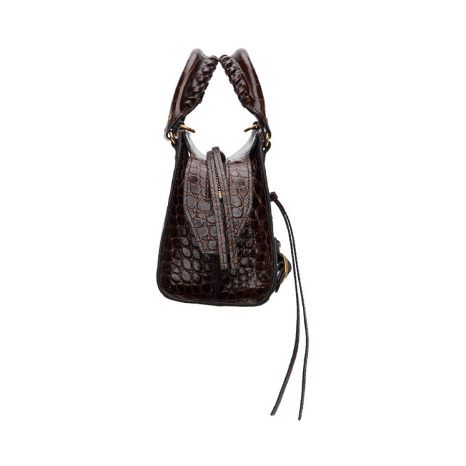 BALENCIAGA Neo Classic City Mini Croc Top Handle Shoulder Bag Brown