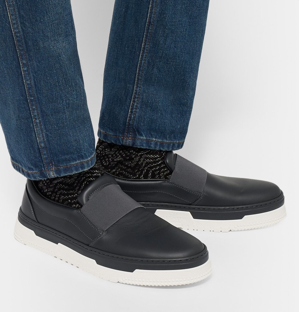 Valentino Rubberised Leather Slip On Sneakers Men Dark gray Valentino