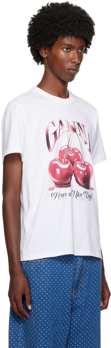 GANNI White Cherry Relaxed T-Shirt GANNI