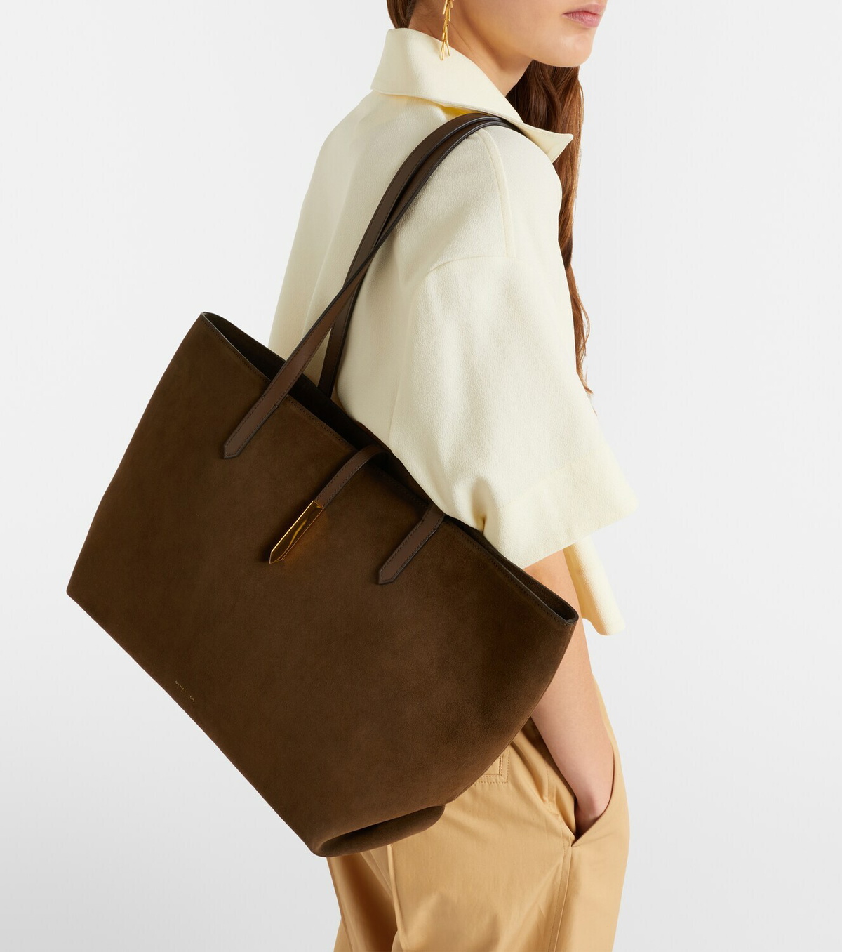 DeMellier Tokyo leather-trimmed suede tote bag