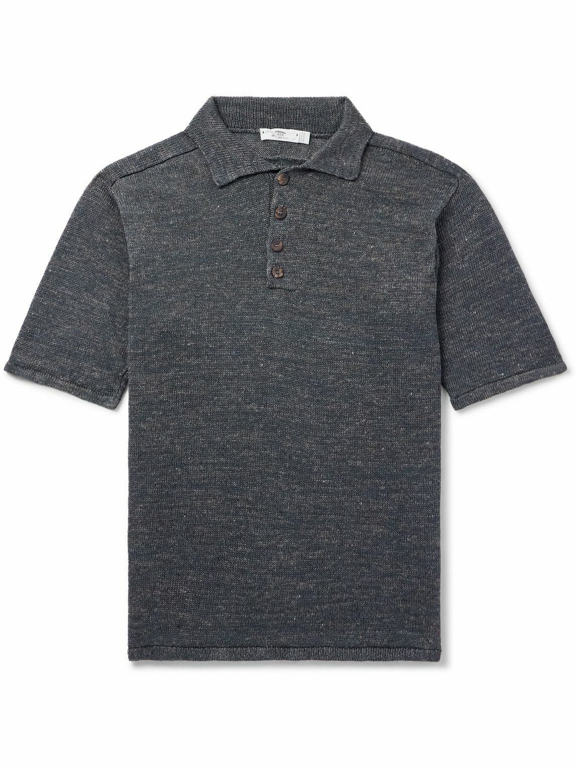 Inis Meáin - Knitted Linen Polo Shirt - Gray