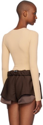 OPEN YY Tan Necktie Bodysuit