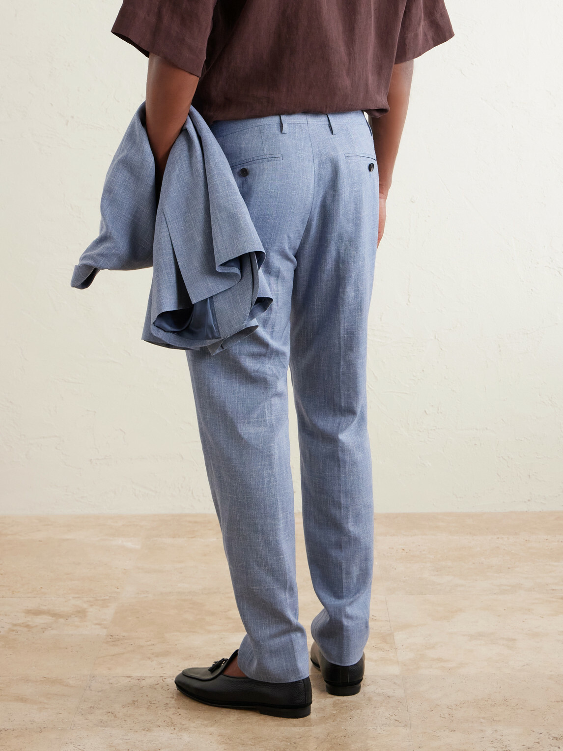 Mr P. - Straight-Leg Pleated Wool, Silk and Linen-Blend Suit Trousers - Blue