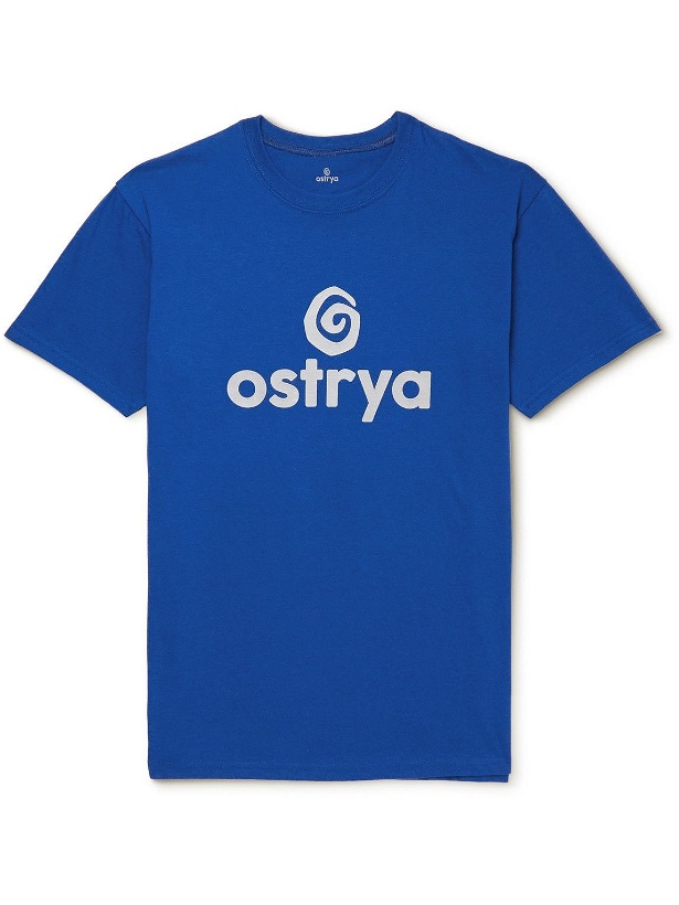 Photo: OSTRYA - Emblem Logo-Print Cotton-Blend Jersey T-Shirt - Blue