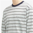 Beams Plus Men's Long Sleeve Multi Stripe Pocket T-Shirt in Sax
