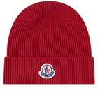 Moncler Men's Logo Beanie in Red