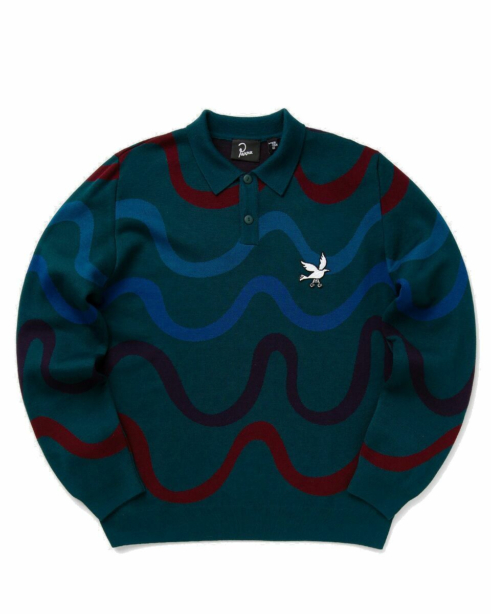 Photo: By Parra Colored Soundwave Knitted Polo Pullover Green - Mens - Pullovers