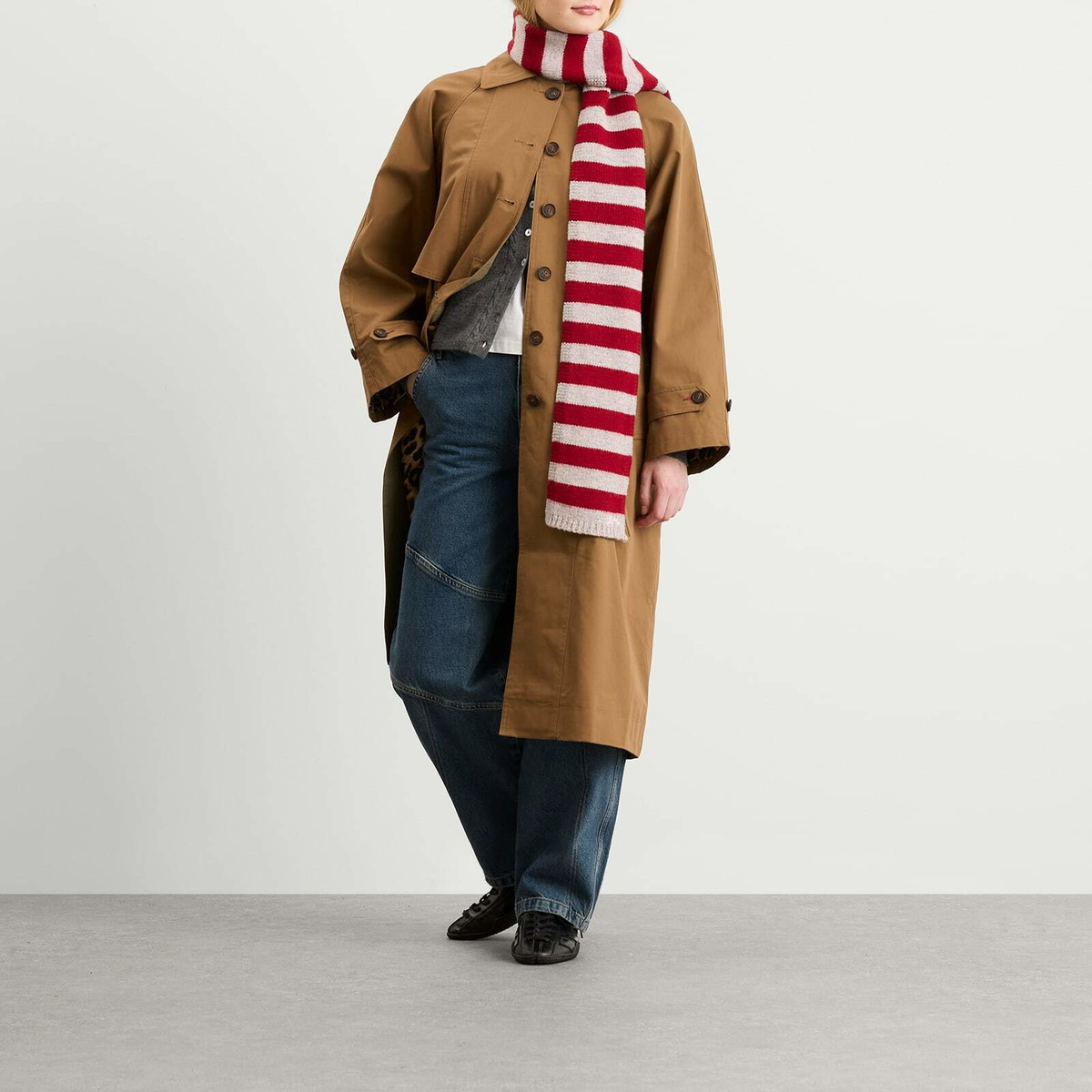 Damson Madder Women's Stripe Skinny Scarf in Burgundy/Grey 