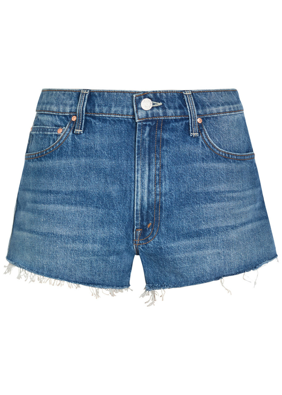 Mother The Dodger Fray Denim Shorts Blue