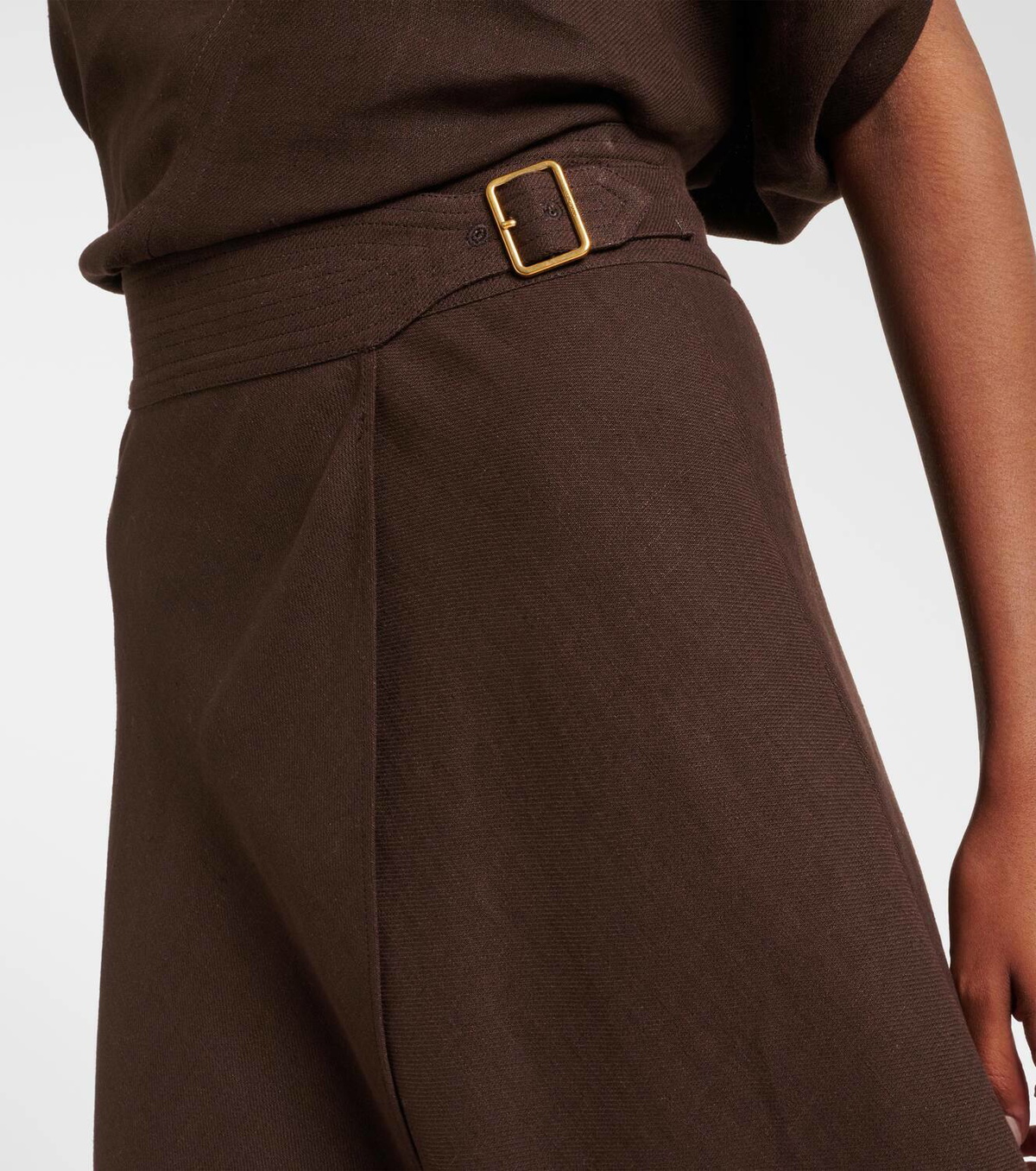 Loro Piana Irene belted linen crêpe midi skirt