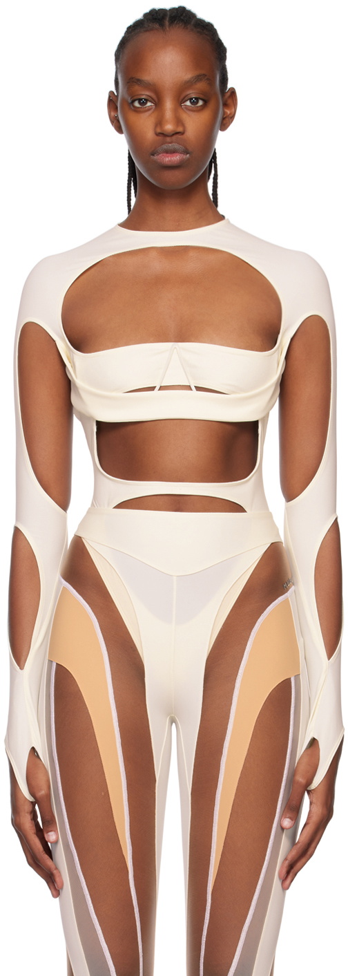 Mugler White Cutout Bodysuit