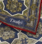 Drake's - Printed Cotton and Silk-Blend Pocket Square - Blue