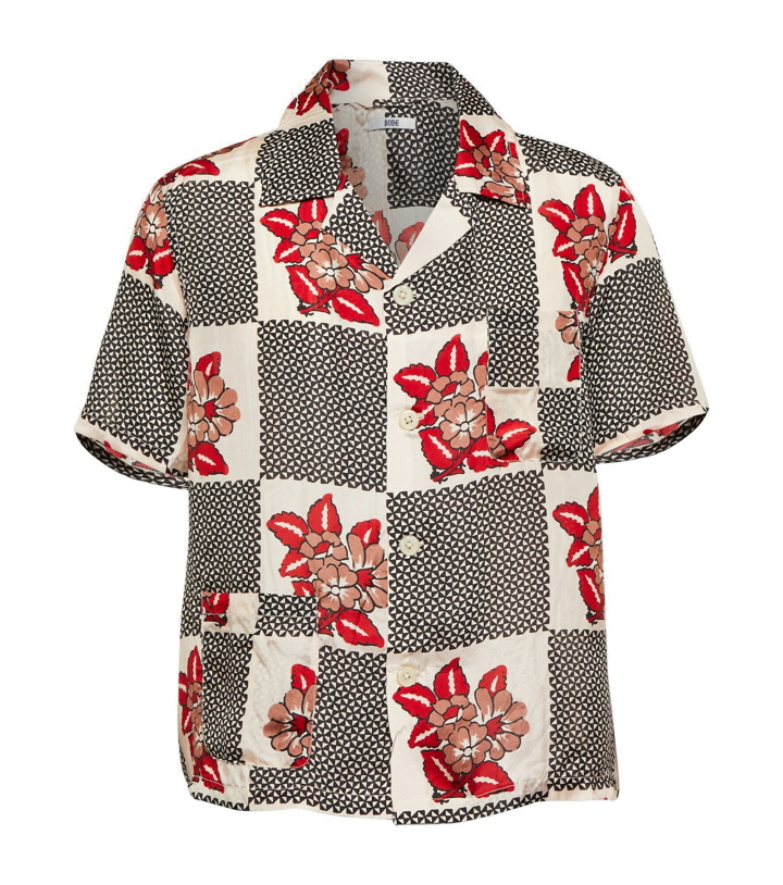 Photo: Bode - Checker Bloom floral silk bowling shirt