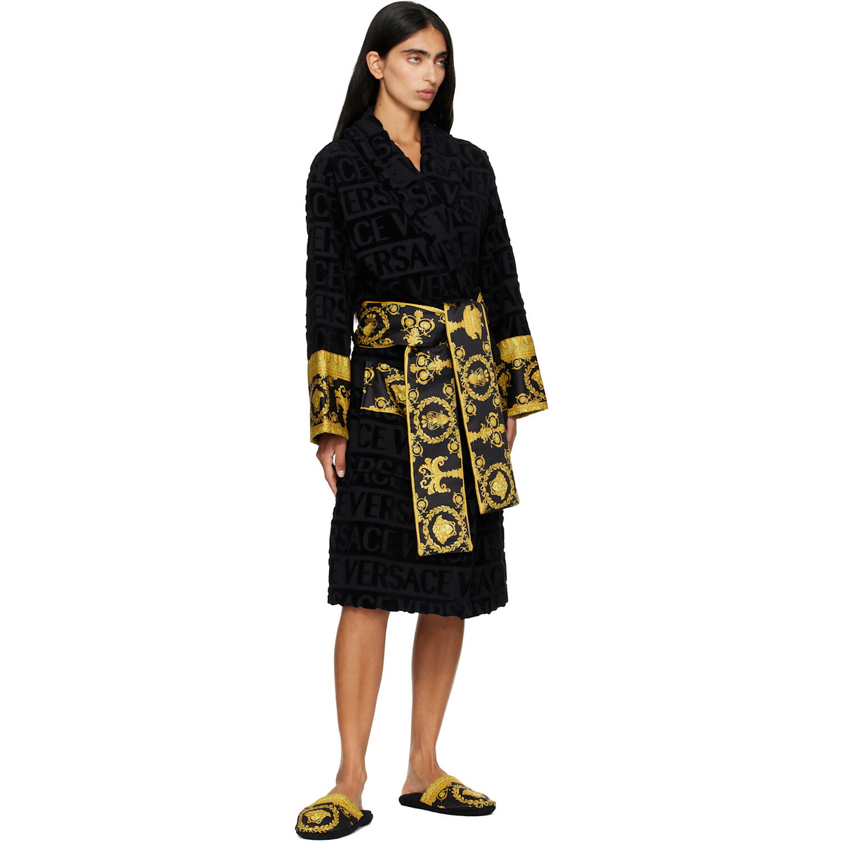 Versace Black 'I Heart Baroque' Slippers