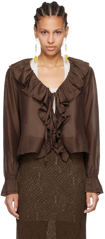 Photo: Bode Brown Heartwood Flounce Blouse