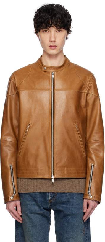 Photo: AFTER PRAY Tan Mavericks Motorcycle Leather Jacket