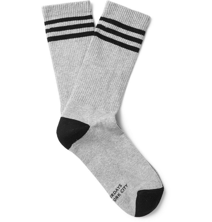 Photo: Saturdays NYC - Striped Stretch Cotton-Blend Socks - Gray