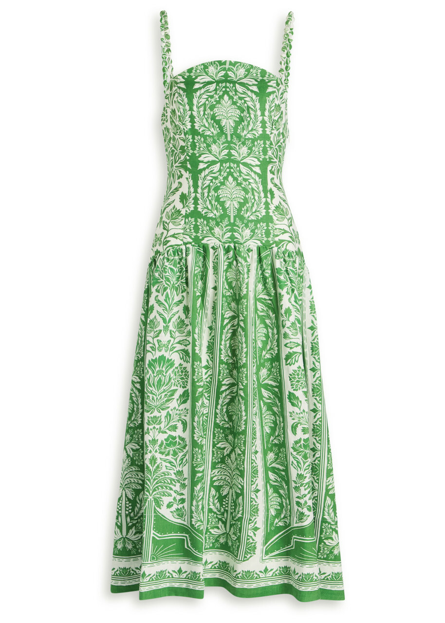 Farm Rio Tapestry Printed Linen Midi Dress Green Farm Rio