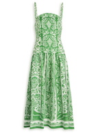 Farm Rio Tapestry Printed Linen Midi Dress Green
