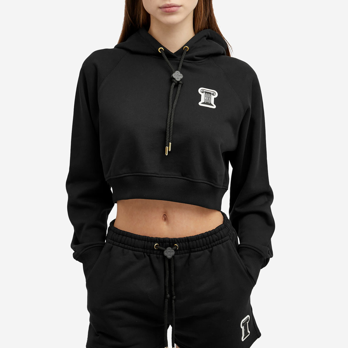 Casablanca Women's Casa Column Patch Cropped Hoodie in Black